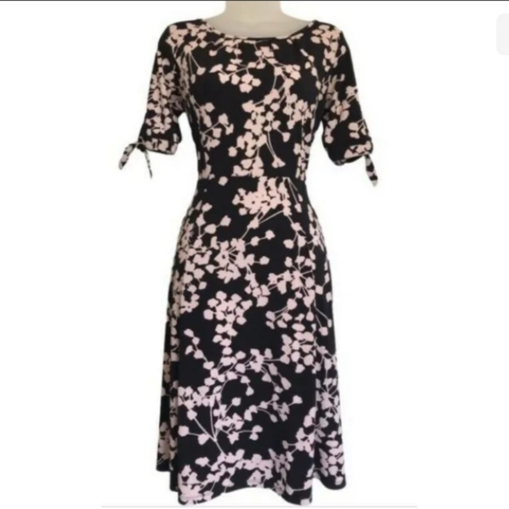 talbots black dress with pink floral print